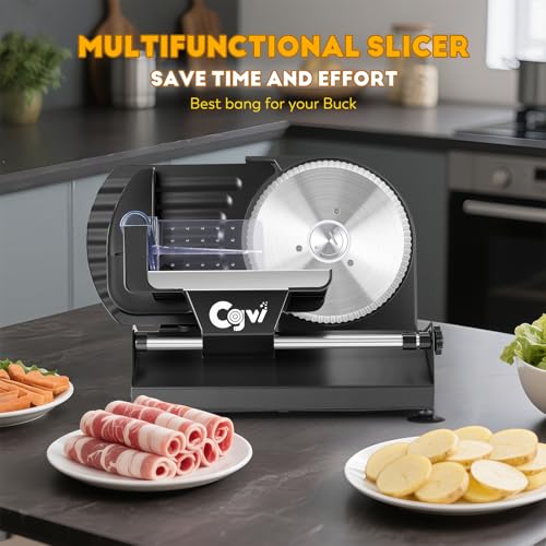 Meat Slicer 220W Electric Deil Food Slicer with 2 Removable 7.5" Blades (Black)