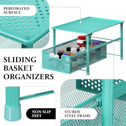 Stackable Under Sink Sliding Basket Drawer (Turquoise)