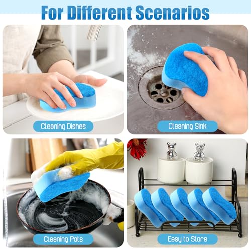 120 Pcs Individually Wrapped Sponges Kitchen Bulk Non Scratch Scouring Sponges for Dishes Household Cleaning Travel Apartments Hotel Car (Blue)