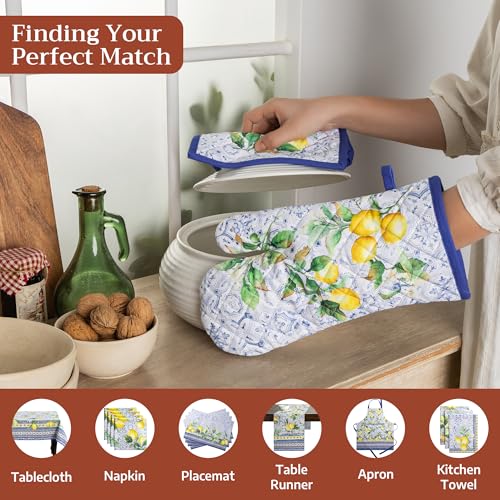 Maison d'Hermine Oven Gloves 100% Cotton Oven Mitt (030 - Citrus / 7.5" x 13" (Oven Mitt))