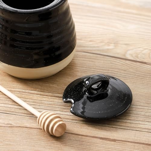 Ceramic 12 Ounce Honey Jar and Dipper Set (Black)