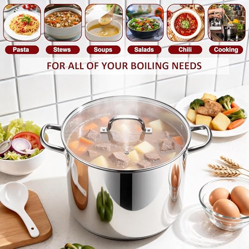 16-Quart 18/10 Stainless Steel Stock Pot with Lid, Large Heavy Duty Soup Pot Compatible with Electric, Gas, Induction and Gas Cooktops, Non-Toxic & Corrosion Resistant, Dishwasher Safe (16 Quarts)