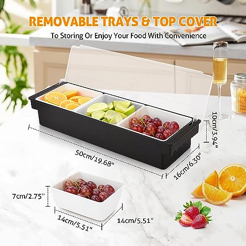 Ice Chilled Condiment Caddy with 3 Removable Trays and Lids (3 Compartment)
