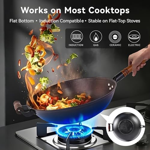 13.4" Cast Iron Wok with Glass Lid (13.3 Inch)