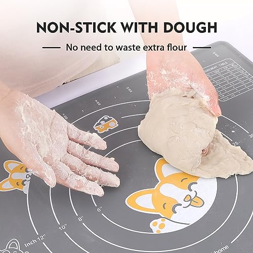 Silicone Baking Mat Sheet and Pastry Dough Cutter (Gray / 20"L x 16"W)