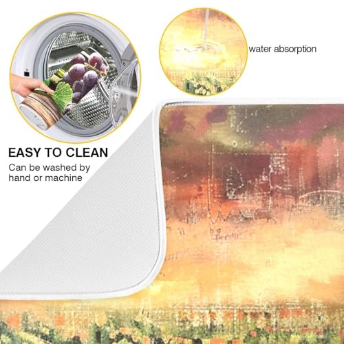 Grapes Wine Glass Bottle Dish Drying Mat for Kitchen Counter Absorbent Microfiber Drying Pad (18" x 18")