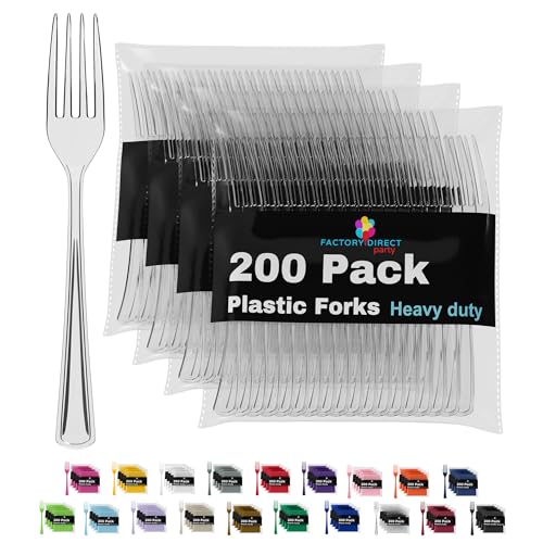 Clear Plastic Forks 200 Pieces Clear Forks Disposable Utensils Heavy Duty Plastic Cutlery Set Disposable Cutlery Sets Flatware Sets Silverware Set Party Supplies & Party Tableware (Clear / Forks)