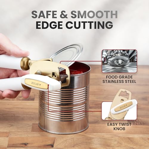 Manual Can Opener Heavy Duty Patented Stainless Steel (Alabaster Gold / Comfy Grip)