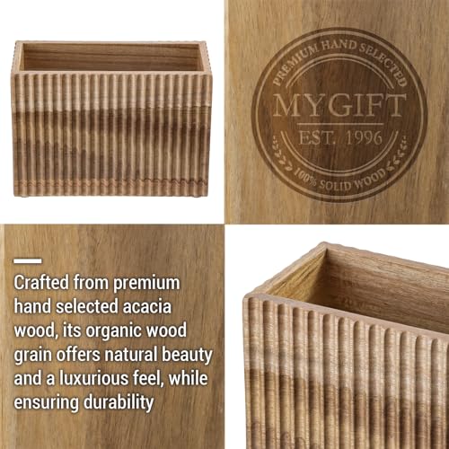 Fluted Premium Solid Acacia Wood Napkin Holder Rack Stand