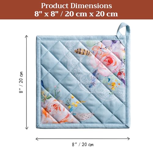 Pot Holders 100% Cotton Potholders (077 - Ibiza - Blue / 8" x 8" (Pot Holder Pack of 2))