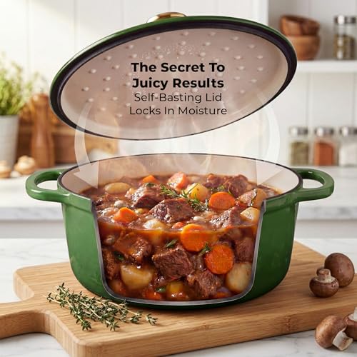 7.7 Quart Enameled Cast Iron Dutch Oven Pot with Lid (Green / 7.7 Quart)