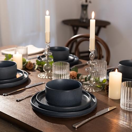 Star Stoneware Dinnerware Set (Matte Dark Charcoal)