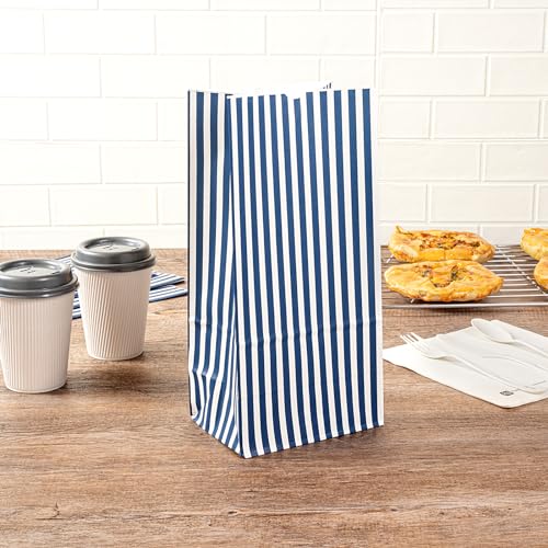 Blue And White Stripe Paper Bag (8 lb / Blue & White)
