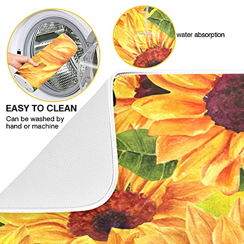 Super Absorbent Dish Drying Mat Microfiber Fast (Sunflowers Blue Butterflies / 18" x 24")