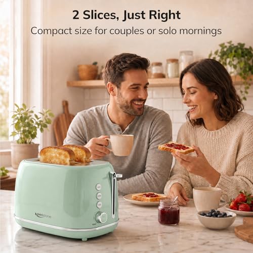 2 Slice Stainless Steel Toaster Retro with 6 Bread Shade Settings (2 Slice / Green)
