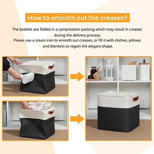 Set Of 4 Cube Storage Bins (White&Black / M-12"x 12"x12")