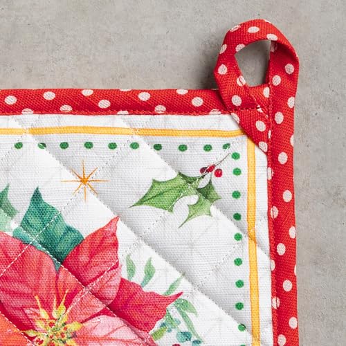 Pot Holders 100% Cotton Potholders (117 - Poinsettia Christmas / 8" x 8" (Pot Holder Pack of 2))