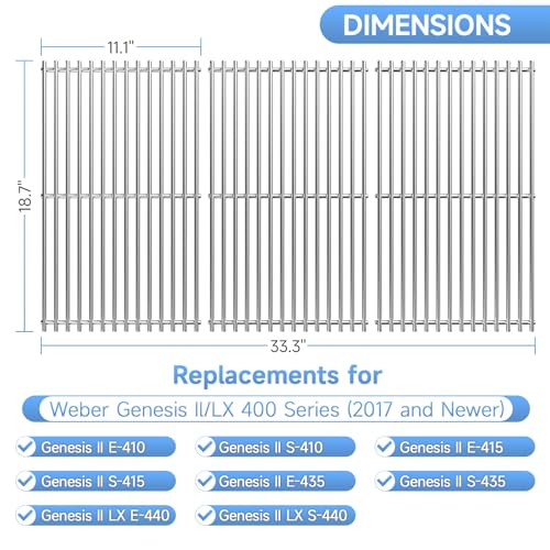 18.7'' x 33.3'' Stainless Steel Cooking Grates for Weber Genesis (18.7''D x 33.75''W)