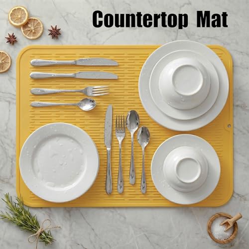 Silicone Dish Drying Mat for Multiple Usage (Yellow / 24"L x 18"W)