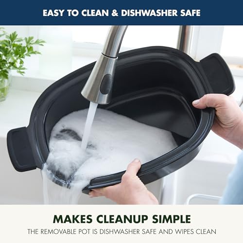 Elite 8-in-1 Programmable 6QT Electric Slow Cooker,Dishwasher Safe Lid & Removable Crock, PFAS-Free Healthy Ceramic Nonstick Multi-Cooker,Sear, Sauté,Brown,Steam Basket,Roast, Oxford Blue (6 Quarts / Oxford Blue)
