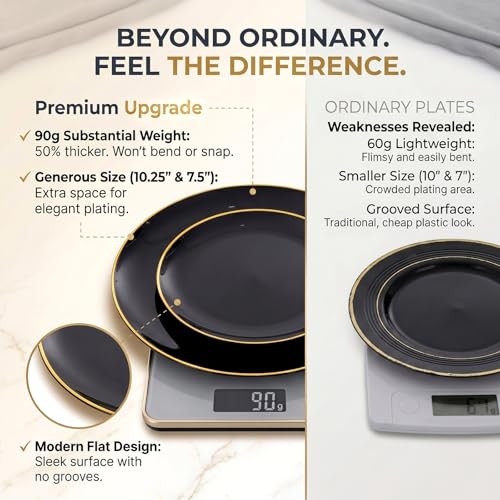 60PCS Black Plastic Plates (Black and Gold / 60 PCS)