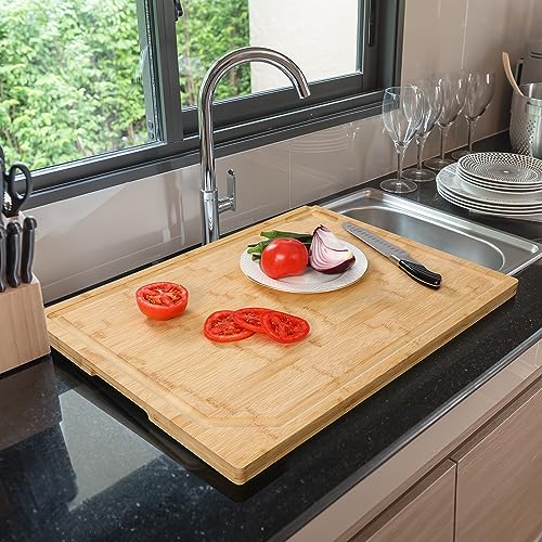 24 x 18 Extra Large Bamboo Serving Boards for Kitchen (Natural / 24"L x 18"W)
