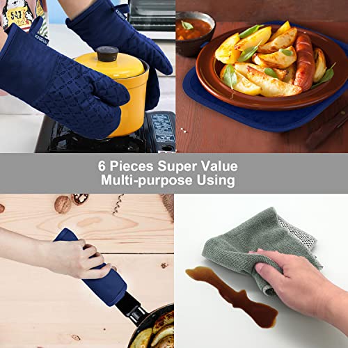 Oven Mitts and Pot Holders 6pcs Set (Marine Blue)