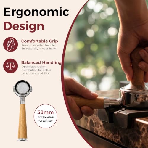 E2 Gen3 Espresso Machine with Bottomless Portafilter Combo Set (Wood Portafilter)