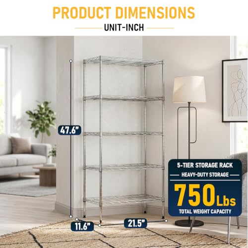 5 Tier Wire Shelf (Chrome / 22×12×48)