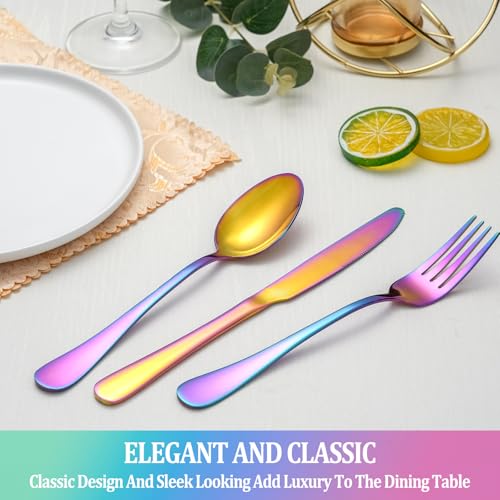 30 Pcs Rainbow Silverware Set Service for 6 (Rainbow)