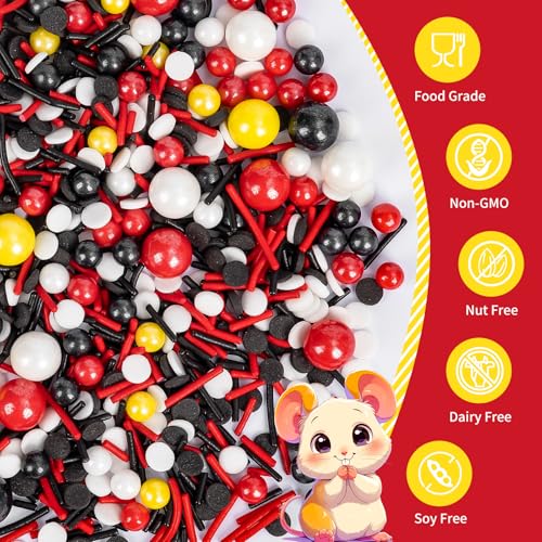 Edible Black White Red Yellow Pearls Jimmies Round Confetti Sprinkles (Mouse House)
