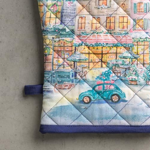 Maison d'Hermine Oven Gloves 100% Cotton Oven Mitt (123 - Christmas Market - Blue / 7.5" x 13" (Oven Mitt))