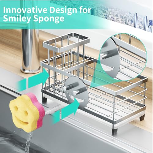 Sponge Holder for Kitchen Sink (Silver / with Smiley Face Sponge Holder（single）)