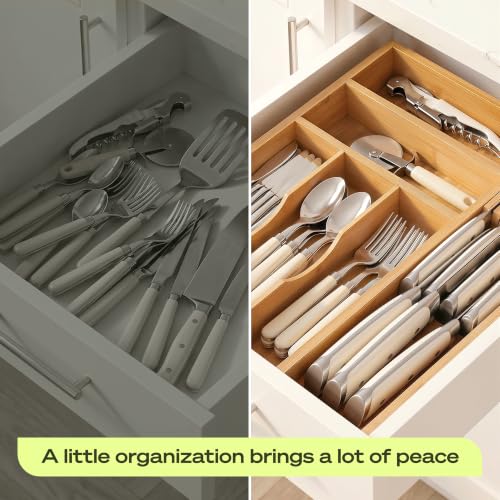 Drawer Organizer with Knife Block for Kitchen Organization (Natural / 6 Slot)