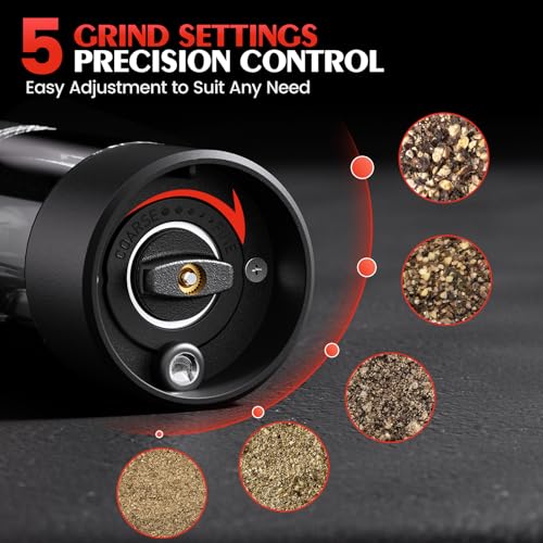 Electric Salt and Pepper Grinder Set Automatic Grinder for Kitchen Battery Pepper Mill Shakers Adjustable Coarseness Upgraded Larger Capacity with Led Gifts for Mom (BlackWhite)