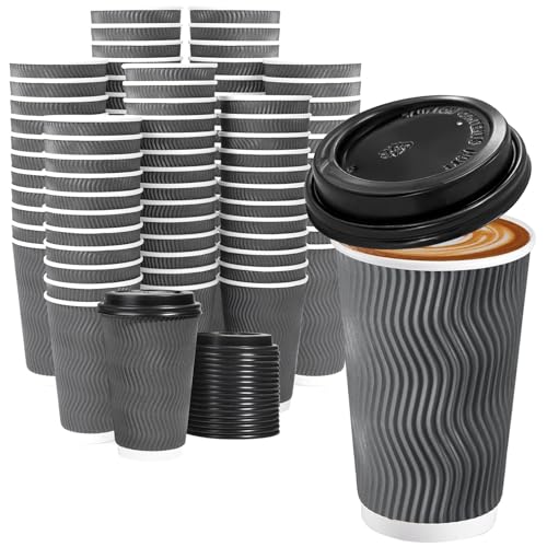 500 Pack 16 oz Insulated Disposable Coffee Cups With Lids (Gray / 16OZ-500Pack)
