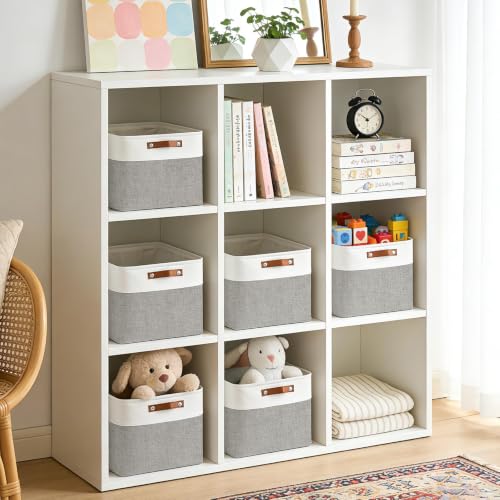 Collapsible Fabric Storage Cubes 11x11 Cube Storage Bins (Gray / Off-White / Cube - 11"x11"x11")