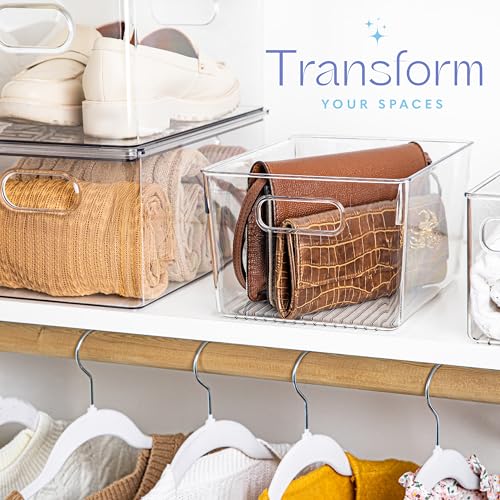 Plastic Food Storage 4 Pack Clear Container Bin with Handles for Organizing Kitchen