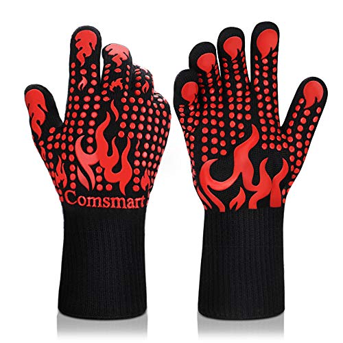 BBQ Gloves 1472 Degree F Heat Resistant Grilling Gloves Silicone Non (short / Red)