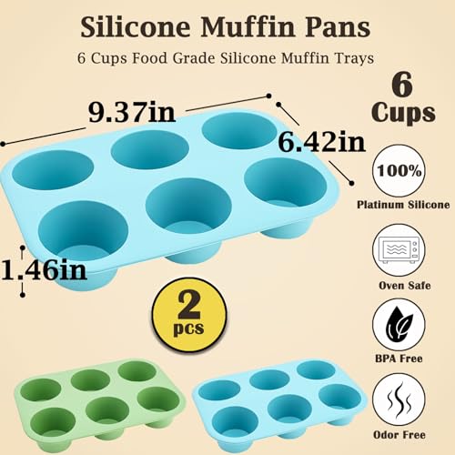 6 Cups Silicone Mini Muffin Pan Set (Set of 2--6 Cups (Blue+Green))