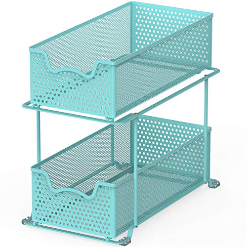 2 Tier Sliding Cabinet Basket Organizer Drawer (Turquoise / 1-Pack)