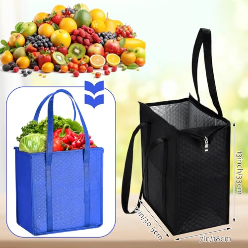 4 Pcs Insulated Grocery Bags Reusable (Royal Blue, Black)