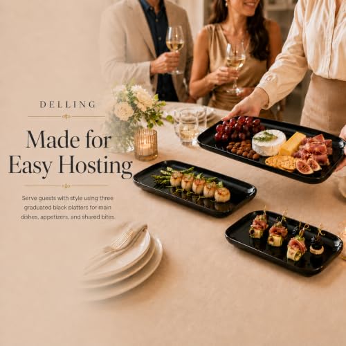 Large Serving Platter Set of 3 (Black / 16 x 9.5 inch, 14 x 8.1 inch, 12 x 7.1 inch)