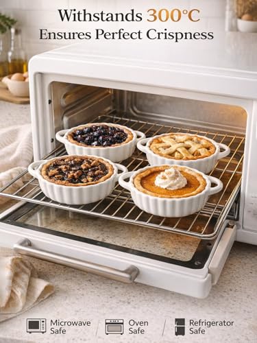 5in Ceramic Mini Pie Pan Set of 6 with Handles for Pie Quiche Tart. Easy to grip (White / 5IN*1.2IN)