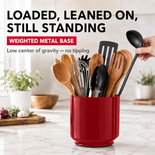 Plastic Extra Large Rotating Red Countertop Utensil Holder Kitchen Caddy (Empire Crimson)