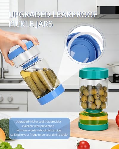 Pickle Jar with Strainer Flip (04-Lake Blue&Peacock Blue / 37oz 2pcs)