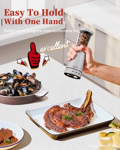 Electric Salt and Pepper Grinder Set with Storage Base (Matte White)