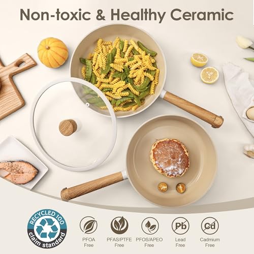 17Pcs Ceramic Nonstick Cookware Set Non (Cream Ceramic / 15 Pieces)