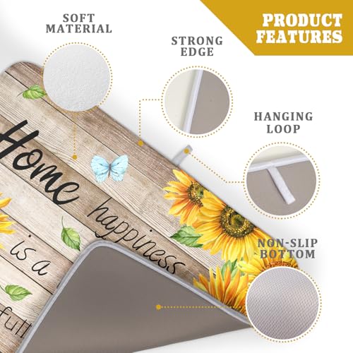 Sunflower Floral Dish Drying Mat for Kitchen Countertop 18x24 inch Rustic Wood Washable Microfiber Absorbent Dishes Drainer Rack Pad (Sunflower Wood Home / 18" x 24")