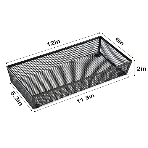 3 Pack Mesh Flatware Drawer Organizer for Kitchen (12x6-3P-Black)